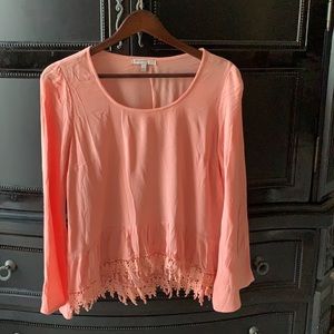 Coral blouse with bell shape sleeves